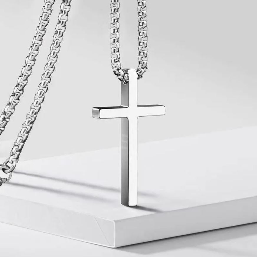 Cadena de acero con dije de cruz