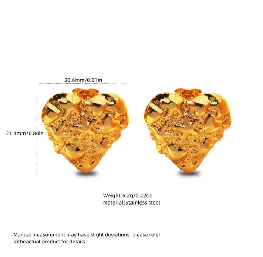 Zarcillos dorados de acero - Corazon